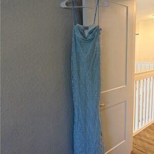 Peppermayo Light Blue Lace Cowl Neck Slip Dress